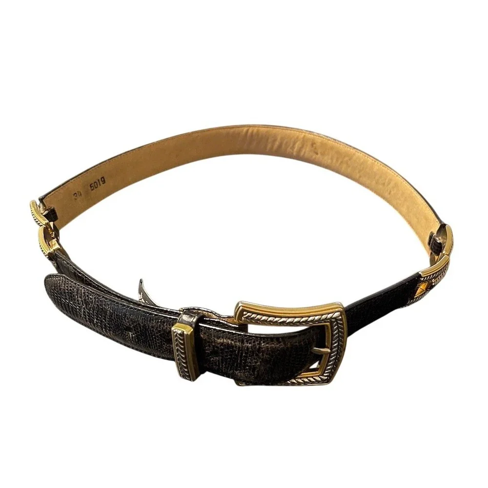 Brighton Belt Womens Brown Croc Embossed Gold Tone Buckle Size L 34-35 in